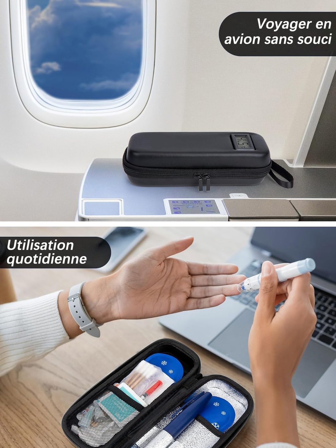 Glacière de voyage pour insuline avec affichage de la température