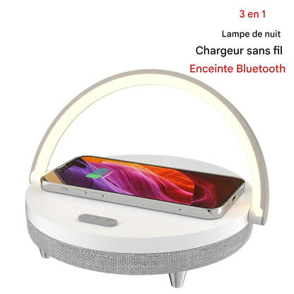 Lampe de chevet LED 3-en-1 avec chargeur sans fil, haut-parleur Bluetooth