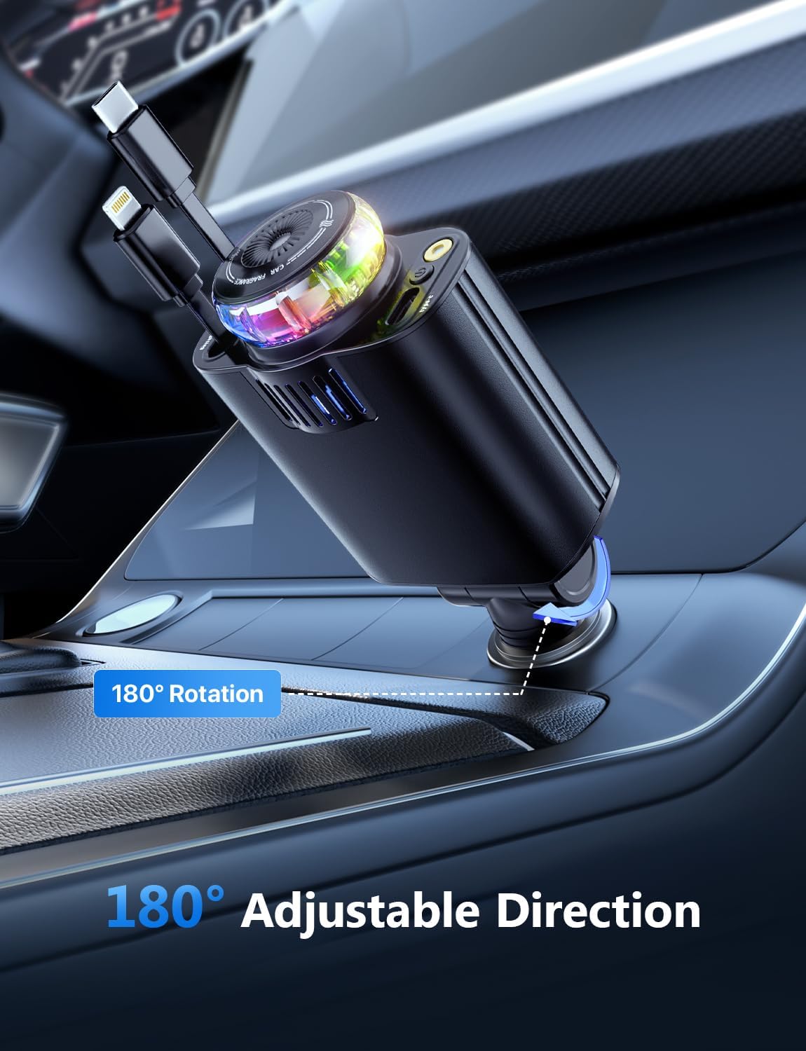 Diffuseur de parfum USB C 5 en 1 Chargeur de voiture rétractable rapide