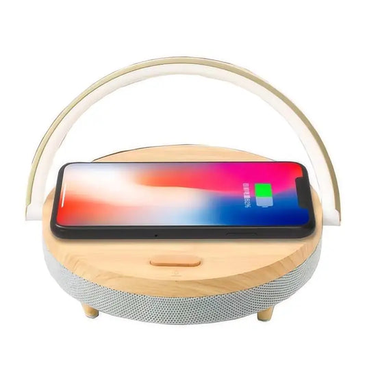 Lampe de chevet LED 3-en-1 avec chargeur sans fil, haut-parleur Bluetooth