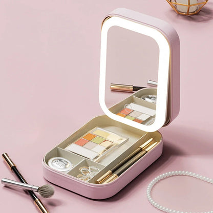 Organisateur de boîte à bijoux avec miroir de maquillage à LED